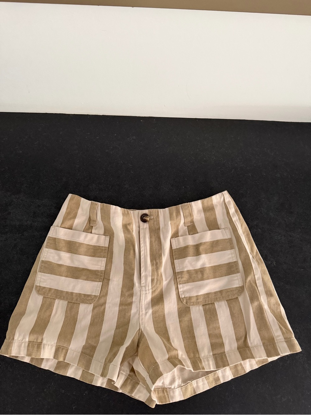 High-Waist Striped Linen-Blend Shorts in Beige and White
